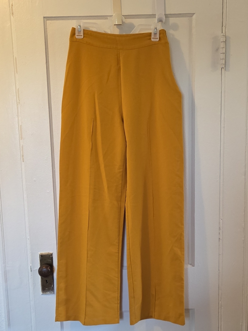 Nasty Gal Wide-Leg Flat Front Pants in Mustard Yellow Side Hip Zipper